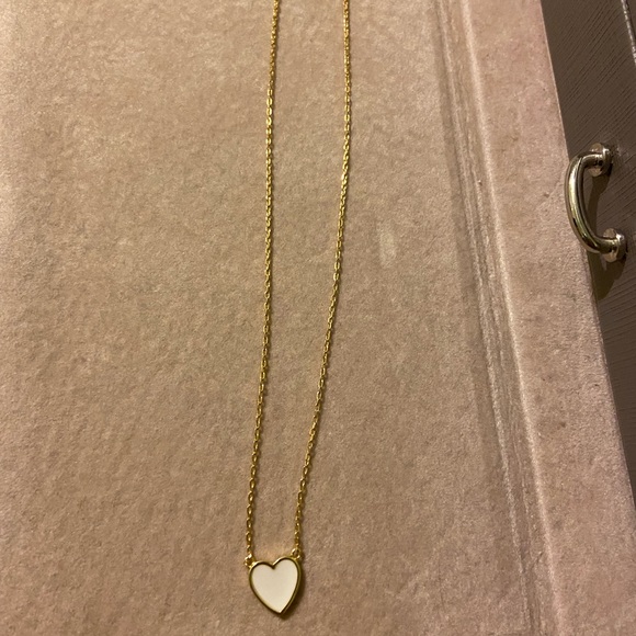 White Enamel Heart Gold Necklace - Picture 4 of 5